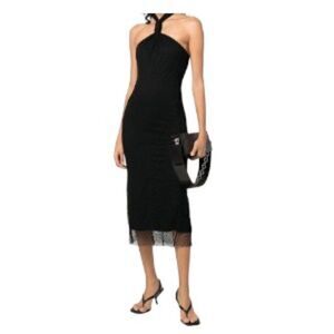 Helmut Lang Mesh Halter Bodycon Midi Dress in BlackMedium  NWT